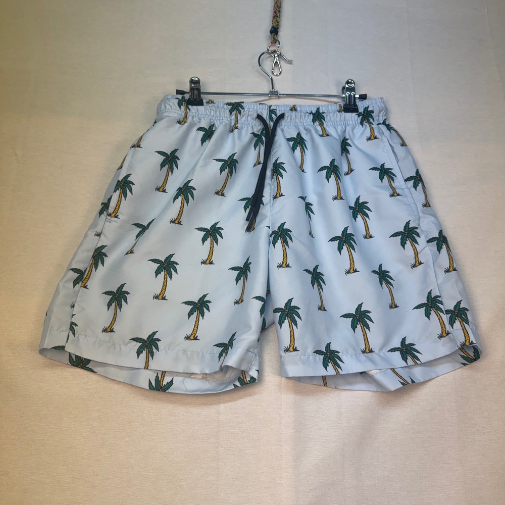 WXYZ Mfg Co Mens Palm Tree Print Swim Trunks Light Blue Size Medium Tropical - Picture 7 of 7